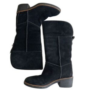 Coach Janelle Turnlock Black Suede & Shearling Boot Size 6.5B